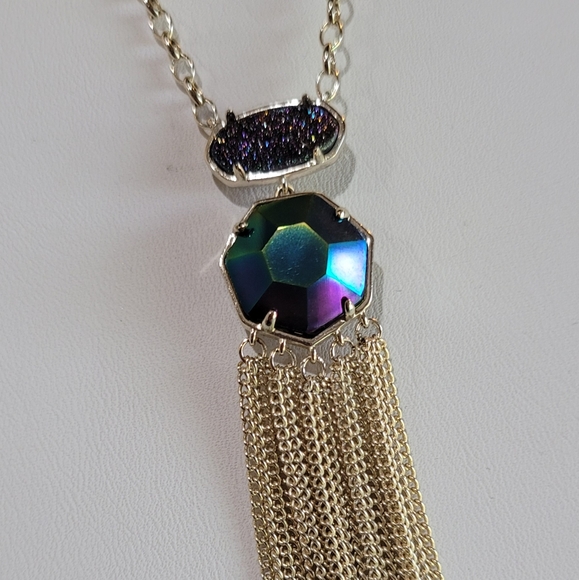 Kendra Scott Long Custom Necklace Multi Drusy Mystic Iridescent Gold - Picture 5 of 14